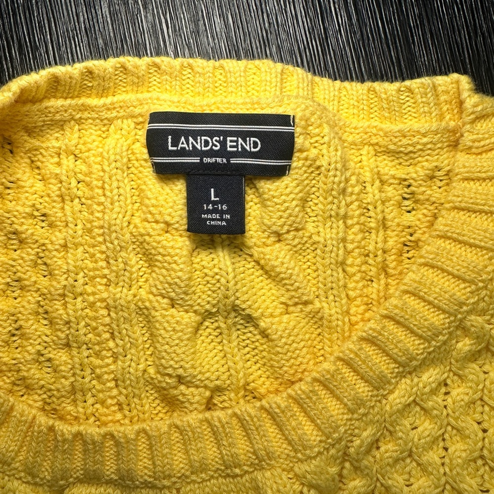 Lands' End Women's Vibrant Yellow Cable Knit Sweater - Picture 3 of 4